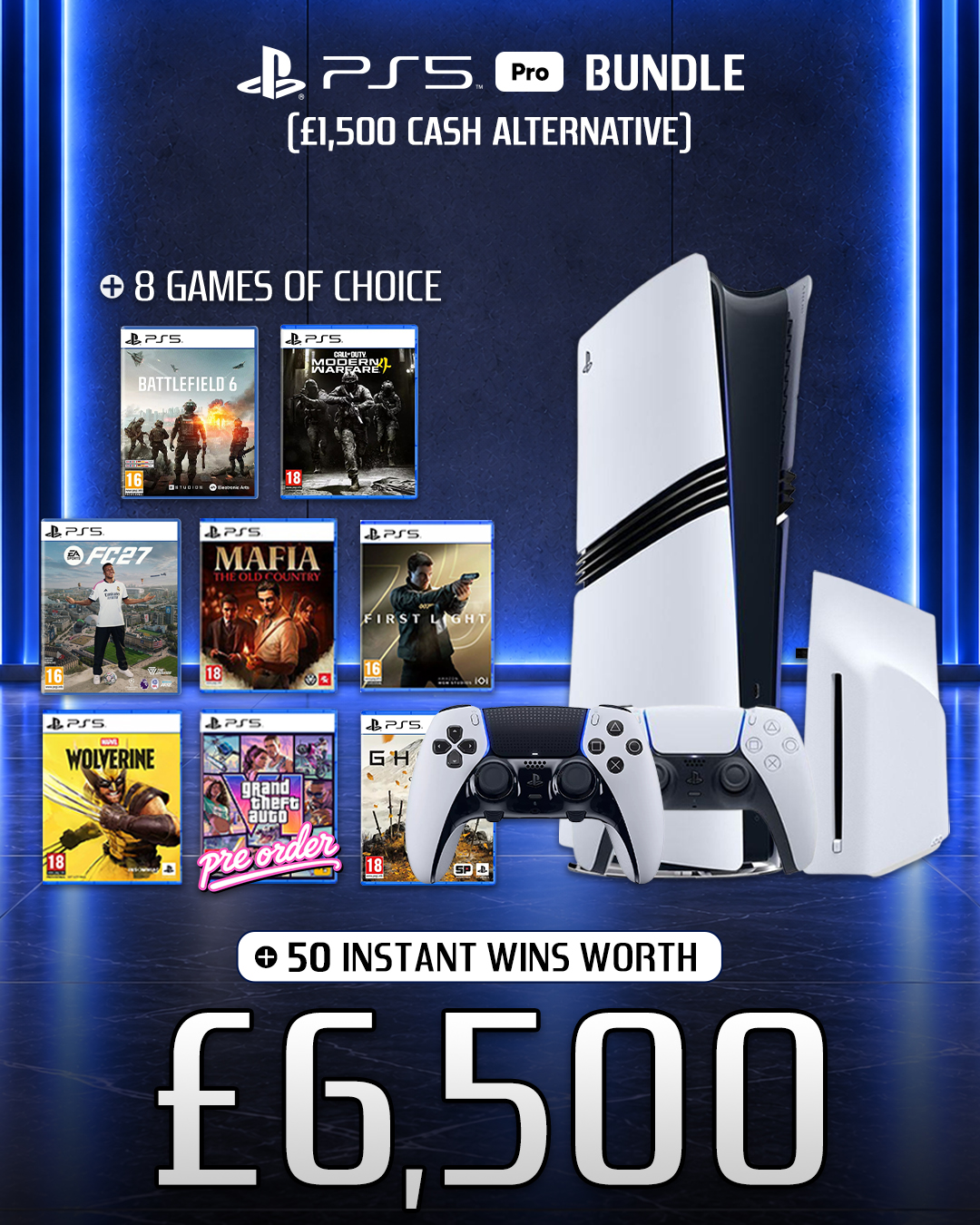 PS5 Pro Bundle (or £1,500) with £6,500 of Instant Wins